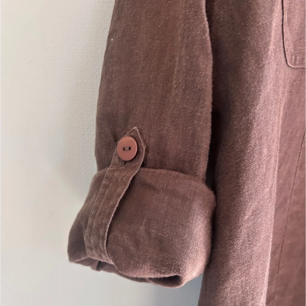 Y2K WEAR IT Brown Oversized Linen Tunic Shirt Jacket Lagenlook Earthy Boho Sz 0 - Picture 11 of 14